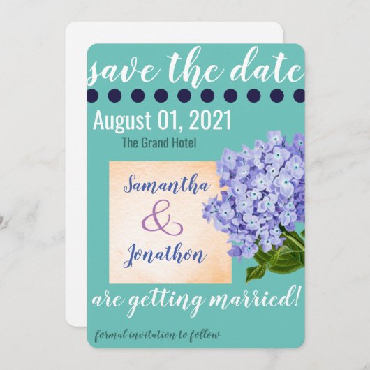 Save The Date Turquoise Hydrangea Enregistrer la date Mariage Ca (Devant / Derrière)