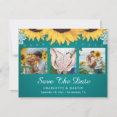 Save The Date Turquoise Lace Tournesol 3 Photo Collage Enregistr (Devant)