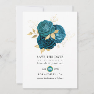Save The Date Turquoise - Mariage Floral Turquoise et Or