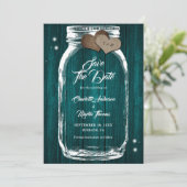 Save The Date Turquoise Mason Jar Rustic Country Barne Mariage e (Debout devant)