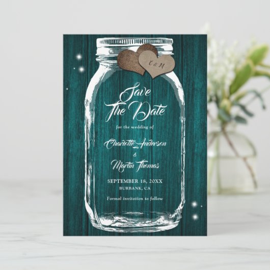 Save The Date Turquoise Mason Jar Rustic Country Barne Mariage e (Debout devant)