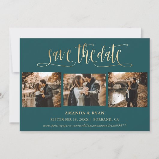 Save The Date Turquoise moderne et Mariage or 4 Photo Enregistre (Devant)