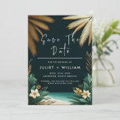 Save The Date Turquoise Palm Beach Green Et Gold Mariage (Debout devant)