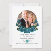 Save The Date Turquoise - Photo de mariage floral sarcelle et or (Devant)
