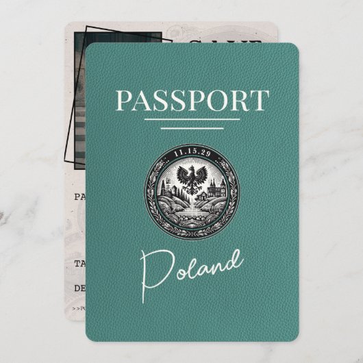 Save The Date Turquoise Pologne Passeport Enregistrer La Date (Devant / Derrière)