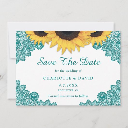 Save The Date Turquoise Rustic Chic Mariage de dentelle de tourn (Devant)