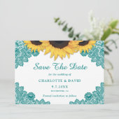 Save The Date Turquoise Rustic Chic Mariage de dentelle de tourn (Debout devant)