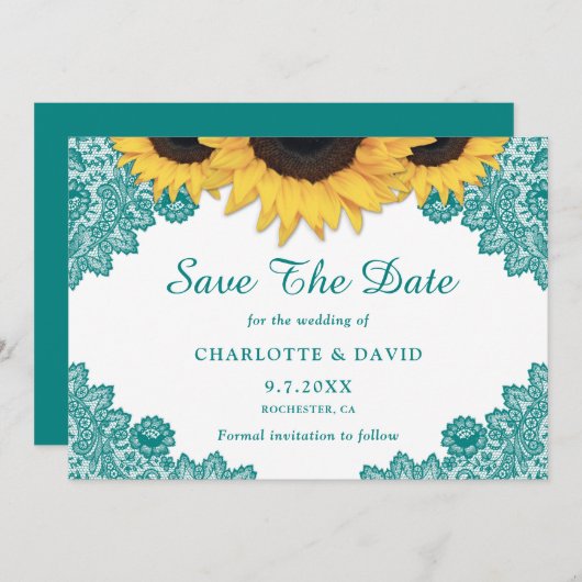 Save The Date Turquoise Rustic Chic Mariage de dentelle de tourn (Devant / Derrière)