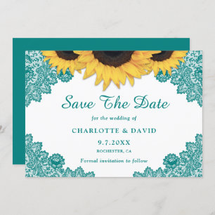 Save The Date Turquoise Rustic Chic Mariage de dentelle de tourn