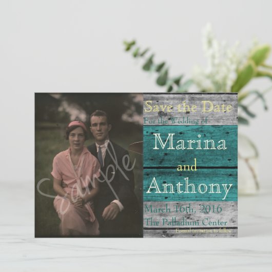 Save The Date Turquoise Rustic Splash Enregistrer la date n° 1 (Debout devant)