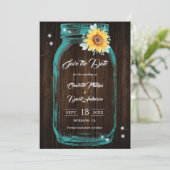 Save The Date Turquoise Rustique en bois Mason Jar Mariage tourn (Debout devant)