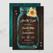 Save The Date Turquoise Rustique en bois Mason Jar Mariage tourn (Devant / Derrière)