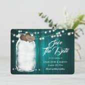 Save The Date Turquoise rustique Mason Jar Bois Chaîne Lumière M (Debout devant)