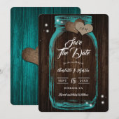 Save The Date Turquoise rustique Mason Jar Mariage de automne en (Devant / Derrière)