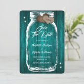 Save The Date Turquoise rustique Mason Jar Mariage en bois (Debout devant)