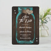 Save The Date Turquoise rustique Mason Jar Mariage en bois (Debout devant)