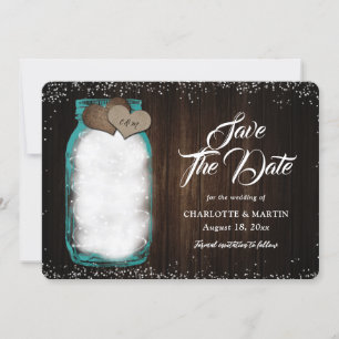 Save The Date Turquoise Rustique Mason Jar String Lumières Maria