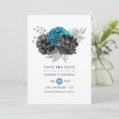 Save The Date Turquoise - Sarcelle Mariage Fleur Noir et Argent (Debout devant)
