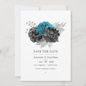 Save The Date Turquoise - Sarcelle Mariage Fleurie Argent et Noi (Devant)