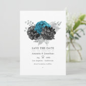 Save The Date Turquoise - Sarcelle Noir et Fleurs de Mariage Arg (Debout devant)