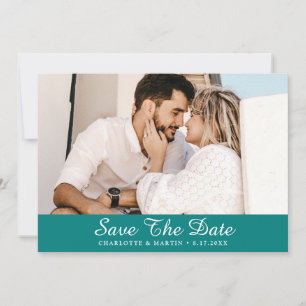 Save The Date Turquoise Script Mariage Photo Enregistrer Les Car