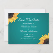 Save The Date Turquoise Tournesol 3 Photo Collage Mariage (Dos)