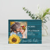 Save The Date Turquoise Tournesol Rustique Mariage photo Enregis (Debout devant)