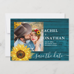 Save The Date Turquoise Tournesol Rustique Mariage photo Enregis