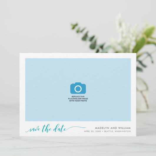 Save The Date Turquoise Turquoise Relax Script Enregistrer la ph (Debout devant)