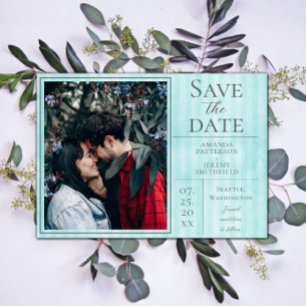 Save The Date Turquoise Vintage Striped Photo Enregistrer la dat