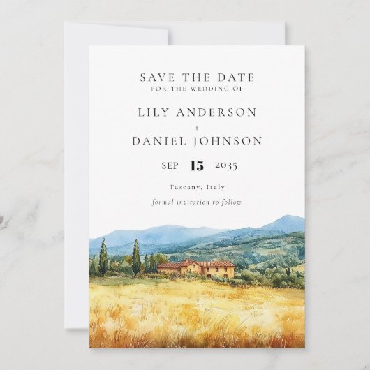 Save The Date Tuscany Italy Rustic Country Watercolor Wedding (Devant)