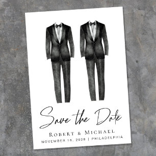 Save The Date Tuxedo élégant de mariage gay à l'aquarelle