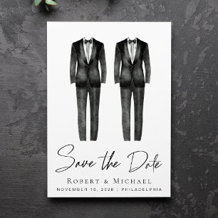 Save The Date Tuxedo élégant de mariage gay à l'aquarelle