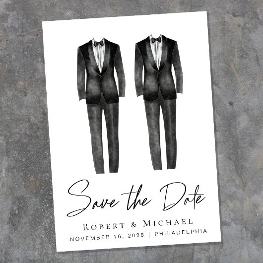Save The Date Tuxedo élégant de mariage gay à l'aquarelle