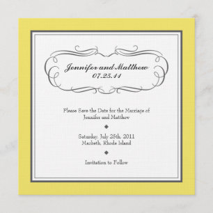 Save The Date Tuxedo Enregistrer la date - Jaune et gris sur lin