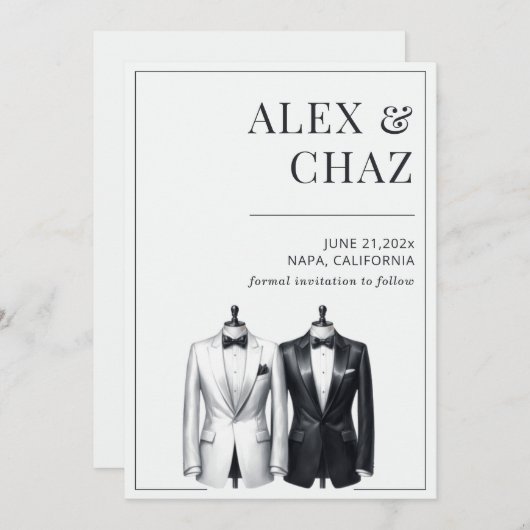 Save The Date Tuxedo noir et blanc Enregistrer la date (Devant / Derrière)