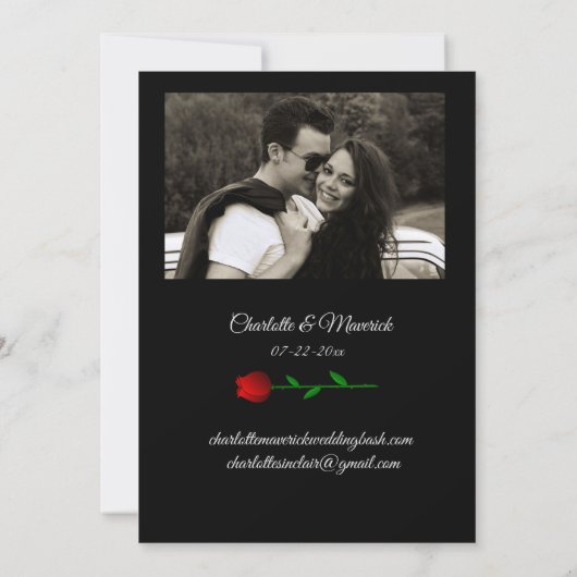 Save The Date Tuxedo Suit & Bride Silhouette Red Roses Mariage (Dos)