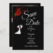 Save The Date Tuxedo Suit & Bride Silhouette Red Roses Mariage (Devant / Derrière)