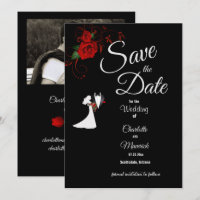 Tuxedo Suit & Bride Silhouette Red Roses Mariage