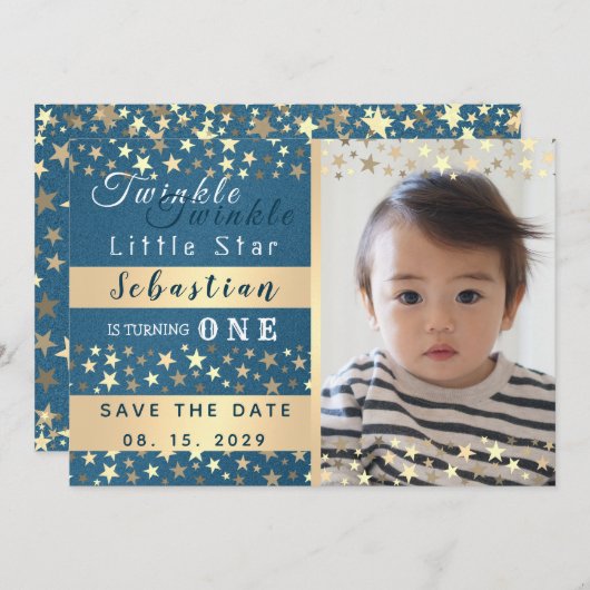 Save The Date Twinkle Little Star Boy 1er anniversaire (Devant / Derrière)