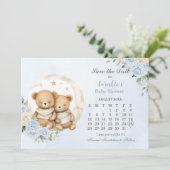 Save The Date Twins Sleeping Bears Lune Bleu Baby shower Floral (Debout devant)