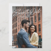 Save The Date Two photo simple stylish script wedding (Devant)