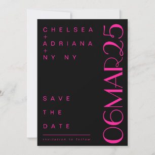 Save The Date Typographie Art déco Mariage noir rose