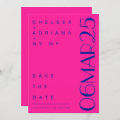 Save The Date Typographie Art Déco Moderne Rose Bleu (Devant / Derrière)