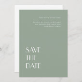 Save The Date Typographie Art Déco Sage Grey Mariage vert (Devant / Derrière)