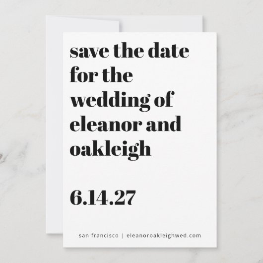 Save The Date Typographie audacieuse Noir et blanc Mariage moder (Devant)