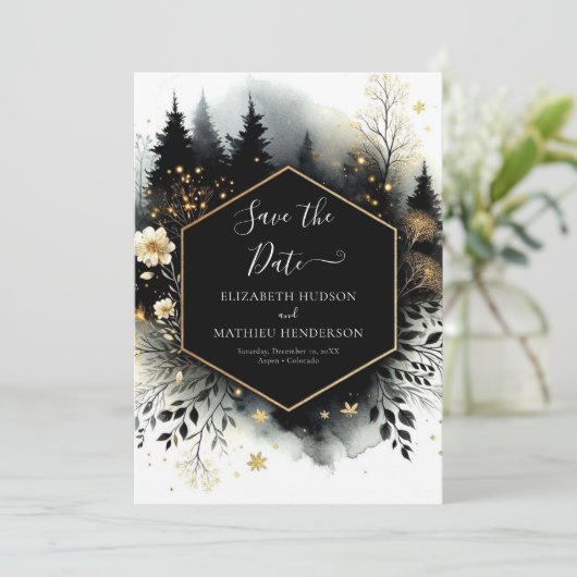 Save The Date Typographie Beau Mariage forestier enchanté (Debout devant)