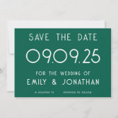 Save The Date Typographie blanche moderne Mariage émeraude (Devant)