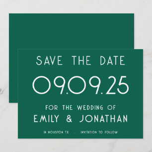 Save The Date Typographie blanche moderne Mariage émeraude
