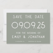 Save The Date Typographie blanche moderne Sage Mariage vert (Devant)